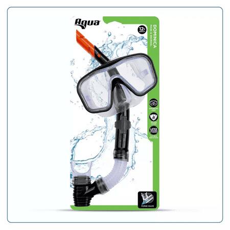 [Like New] Aqua Leisure DOMINICA Adult Snorkel Mask Combo Black PVC Latex-Free Adjustable