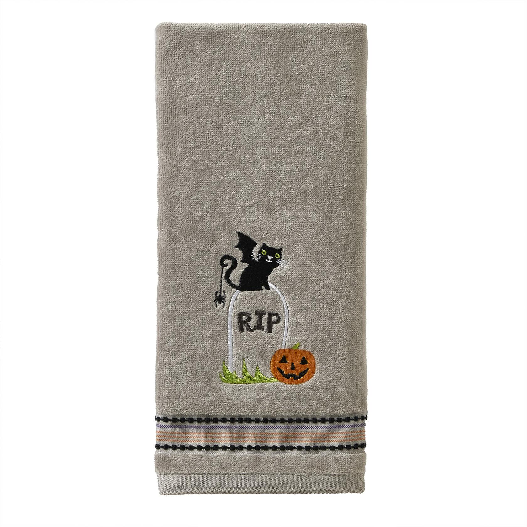 [Like New] SKL Home Halloween Graveyard Cat Hand Towel Set 2pc Gray Small