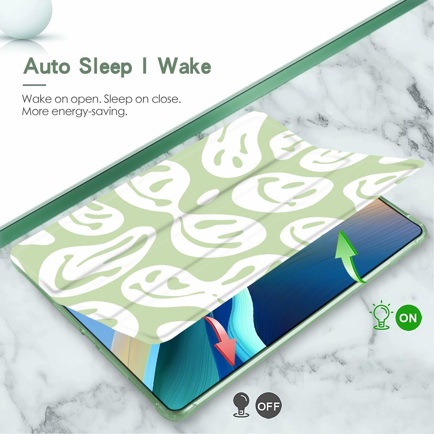 Wihytec iPad 5th/6th Gen Case Green Face Pencil Holder Trifold Stand