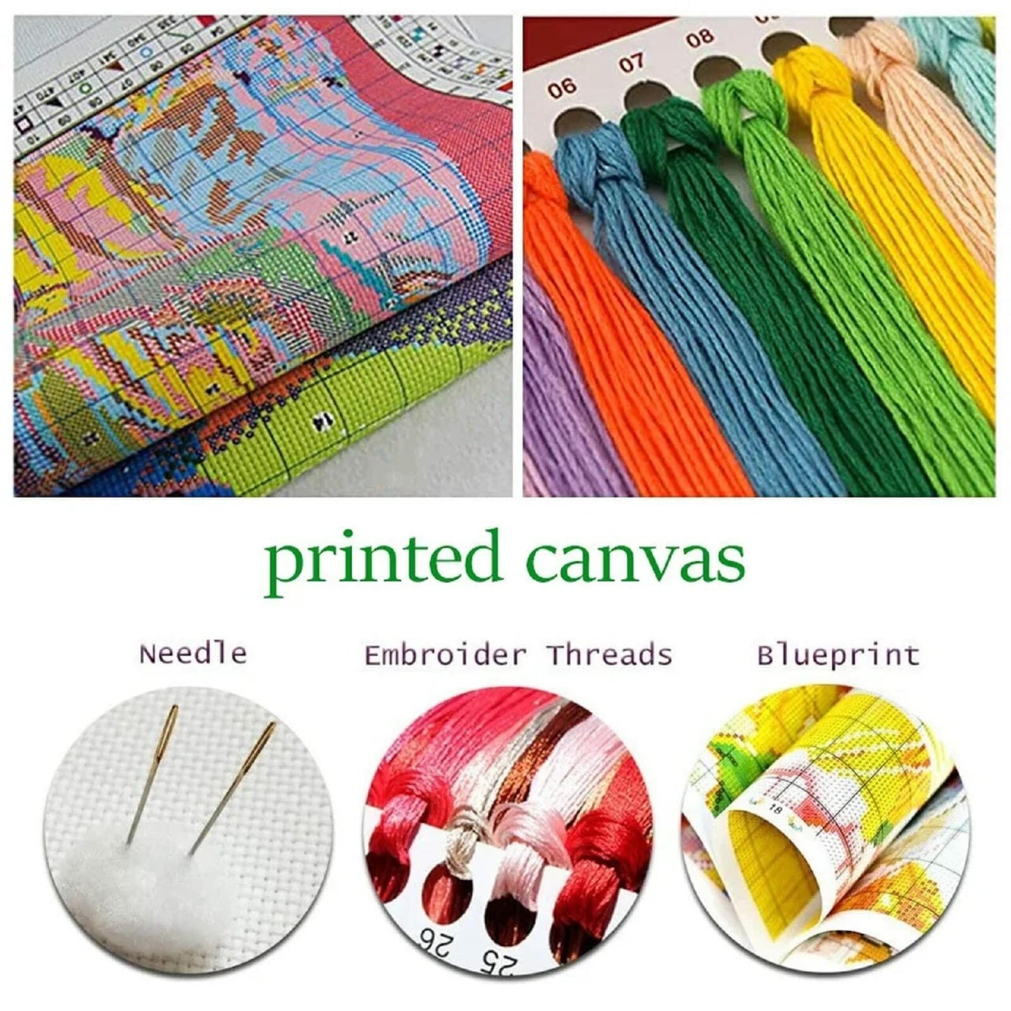 Magxvouy Cross Stitch Embroidery Kit Flower Cat 18x18 inch Colour Arts 15