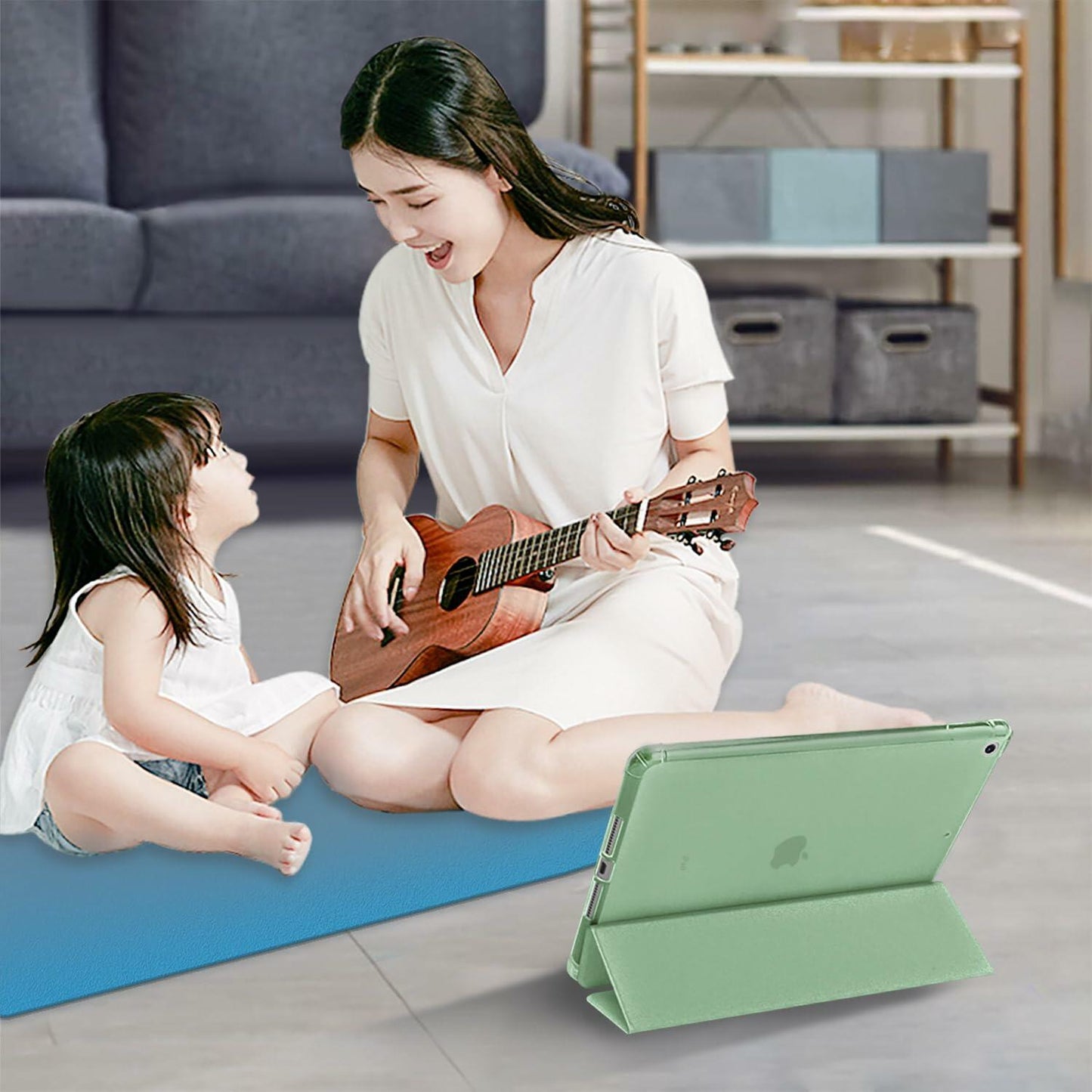 Wihytec iPad 5th/6th Gen Case Green Face Pencil Holder Trifold Stand