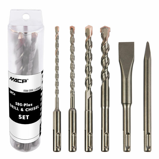MACP 6-Piece SDS-Plus Masonry Drill Bit & Carbide Chisel Set 3/16"-1/2" 6"