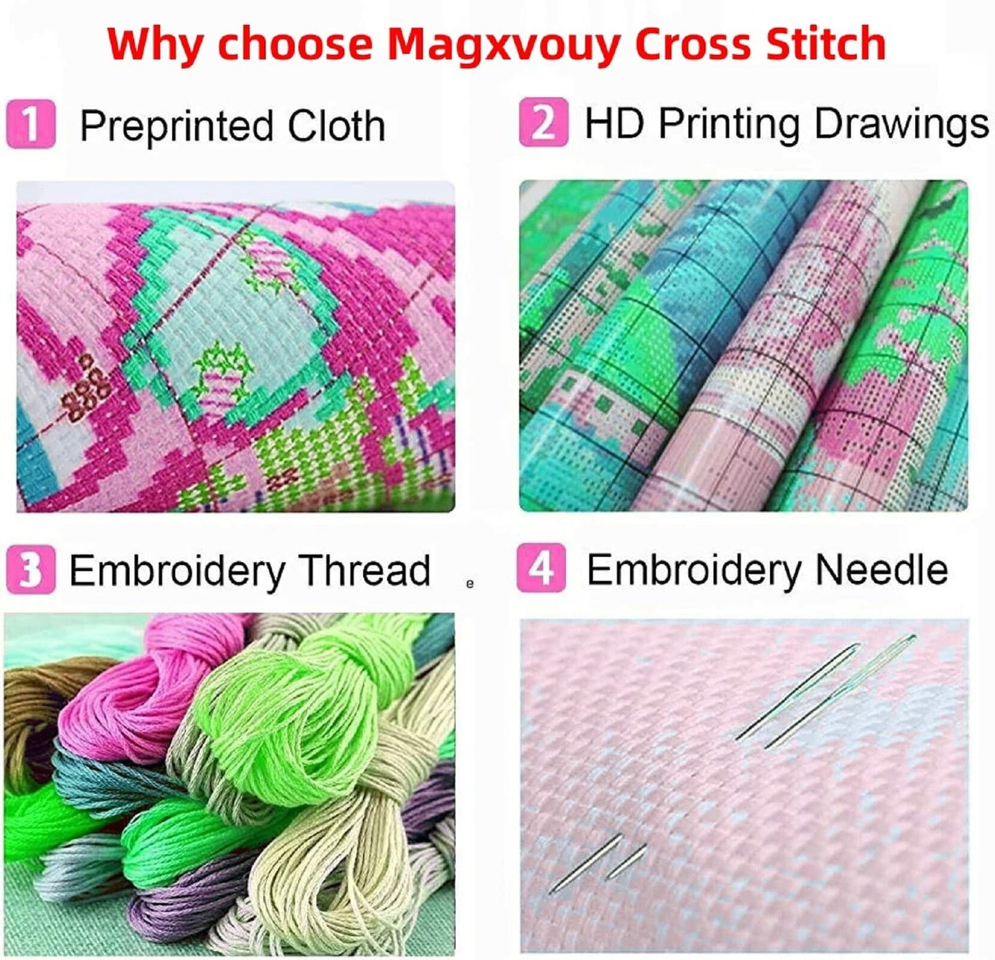 Magxvouy Cross Stitch Embroidery Kit Flower Cat 18x18 inch Colour Arts 15