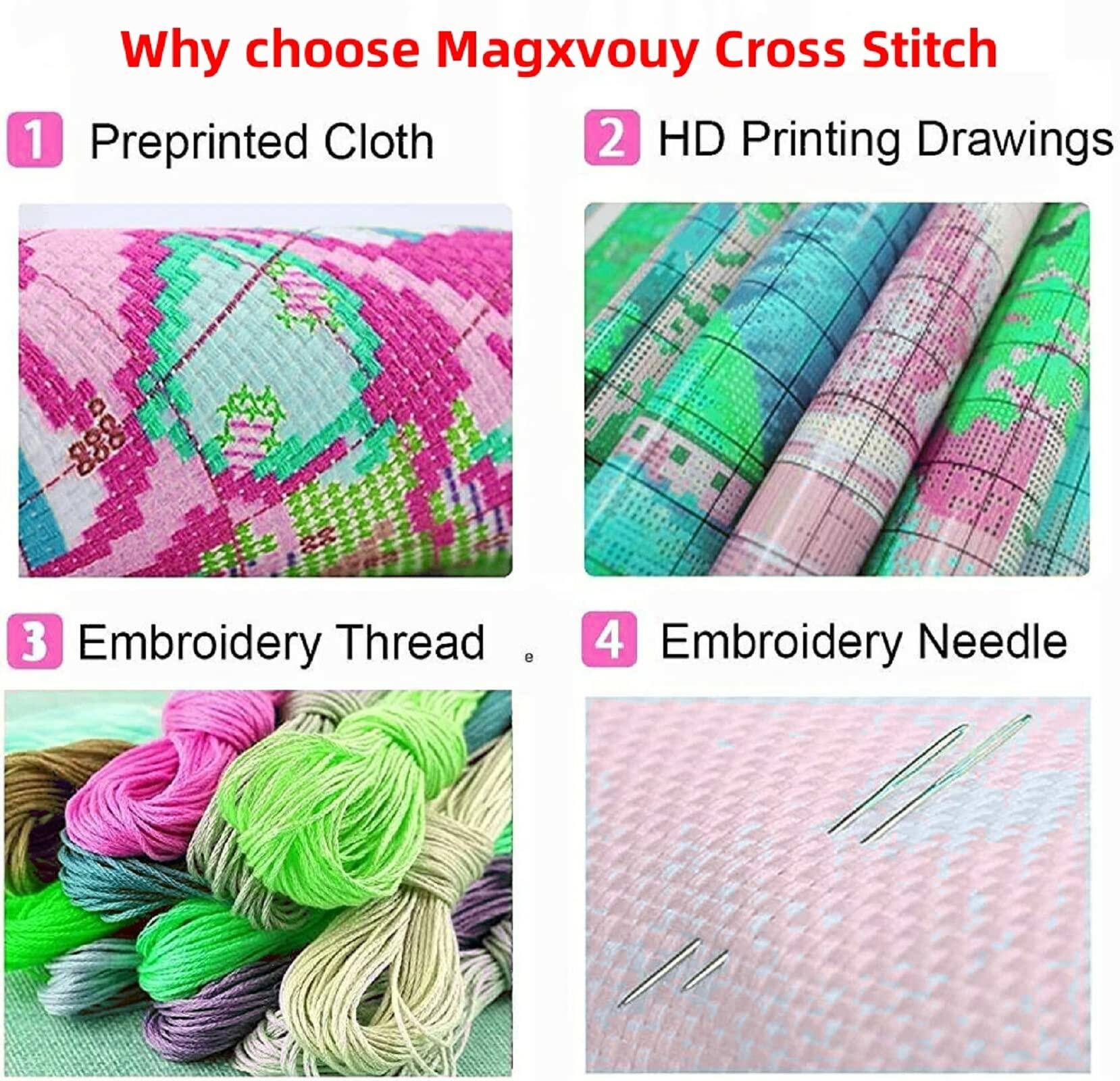 Magxvouy Cross Stitch Embroidery Kit Flower Cat 18x18 inch Colour Arts 15