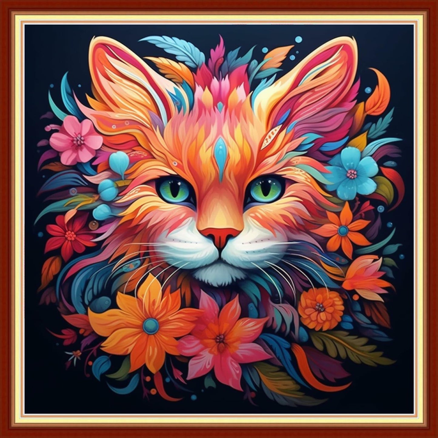 Magxvouy Cross Stitch Embroidery Kit Flower Cat 18x18 inch Colour Arts 15
