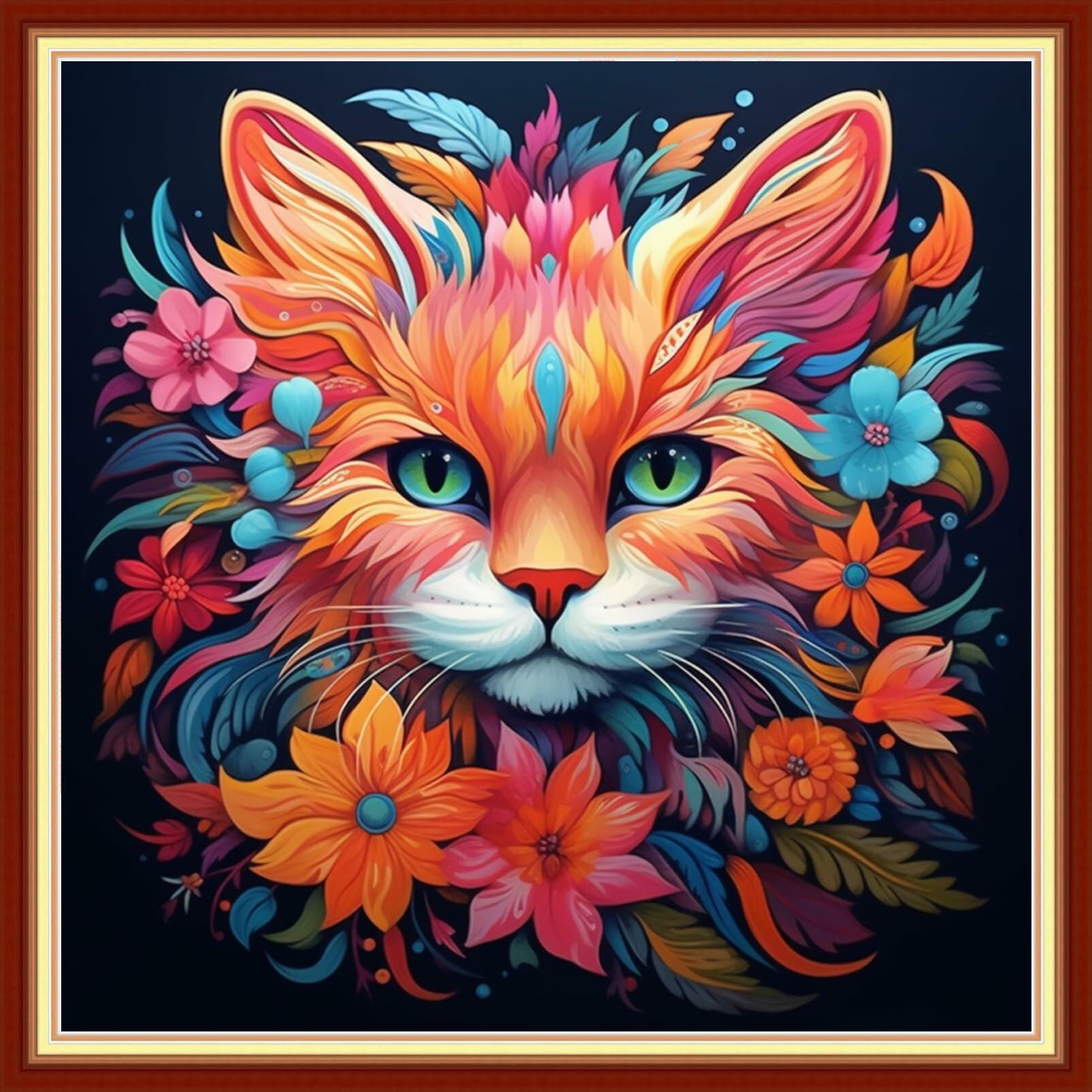 Magxvouy Cross Stitch Embroidery Kit Flower Cat 18x18 inch Colour Arts 15