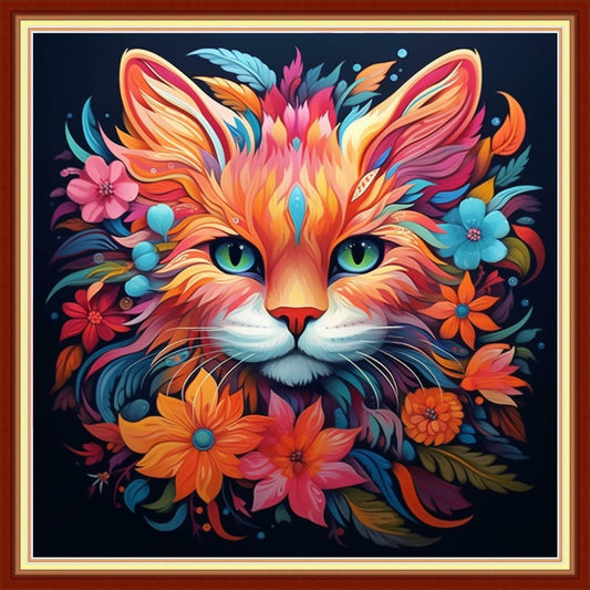 Magxvouy Cross Stitch Embroidery Kit Flower Cat 18x18 inch Colour Arts 15