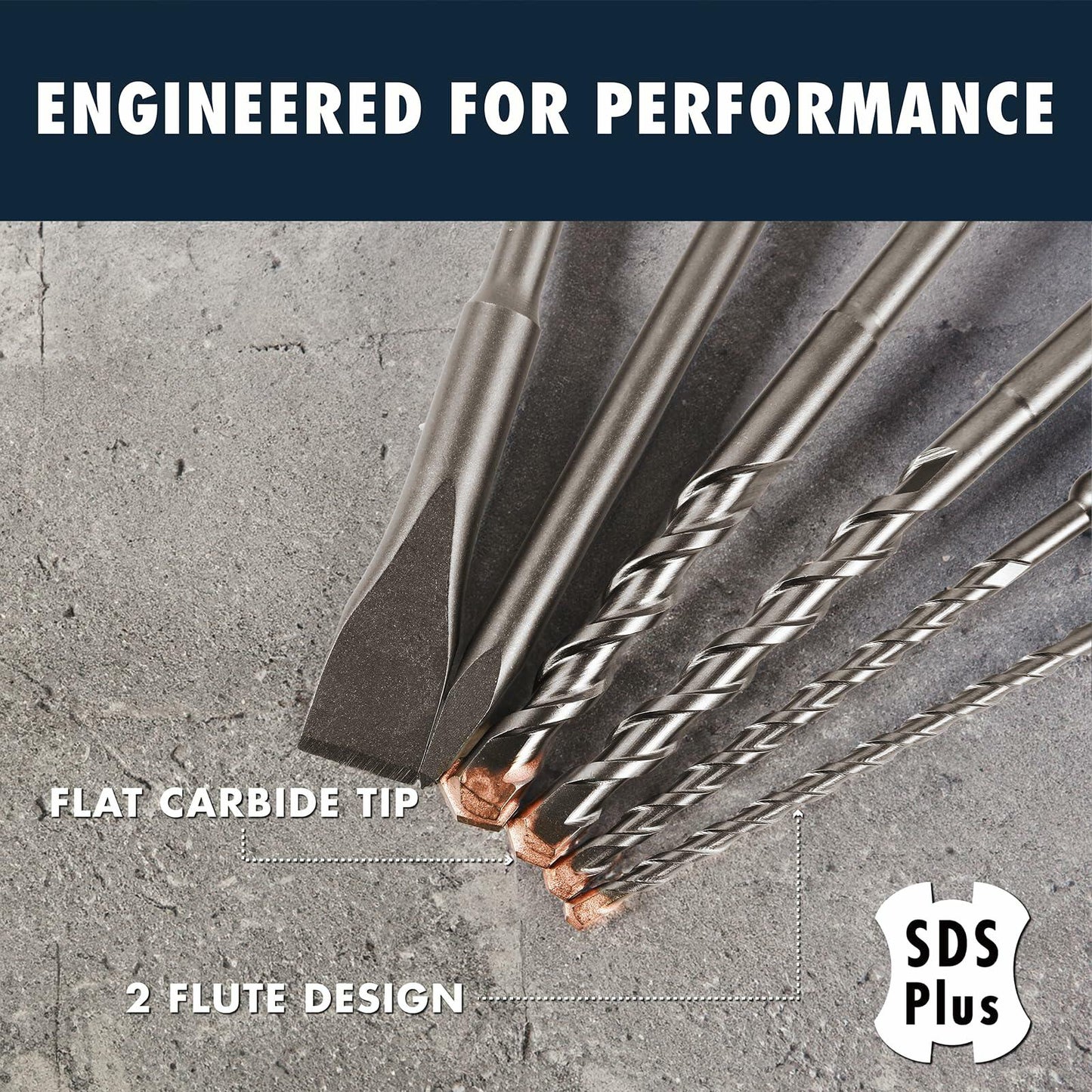 MACP 6-Piece SDS-Plus Masonry Drill Bit & Carbide Chisel Set 3/16"-1/2" 6"