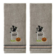[Like New] SKL Home Halloween Graveyard Cat Hand Towel Set 2pc Gray Small