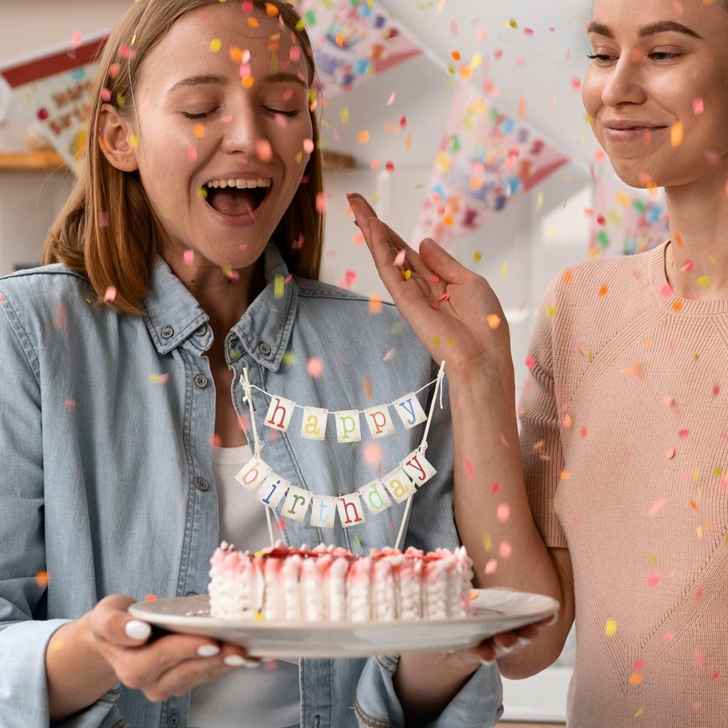 Cobee 2 Pcs Happy Birthday Banner Pull Flag Hanging Flags Party Decor Style B