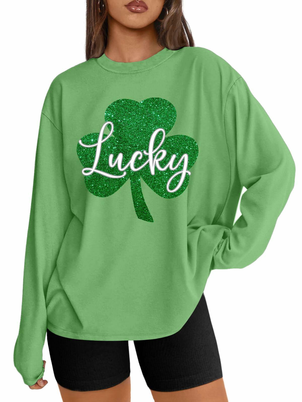 St. Patrick’s Day Women’s Lucky Shamrock Long Sleeve Oversized Tee S