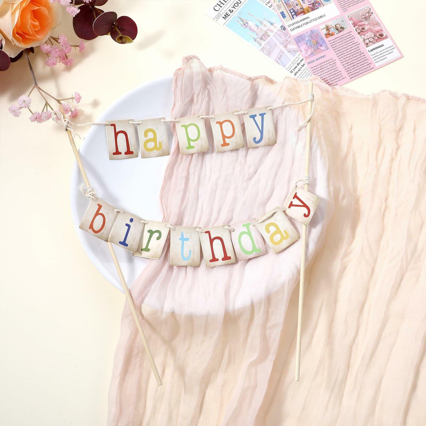 Cobee 2 Pcs Happy Birthday Banner Pull Flag Hanging Flags Party Decor Style B