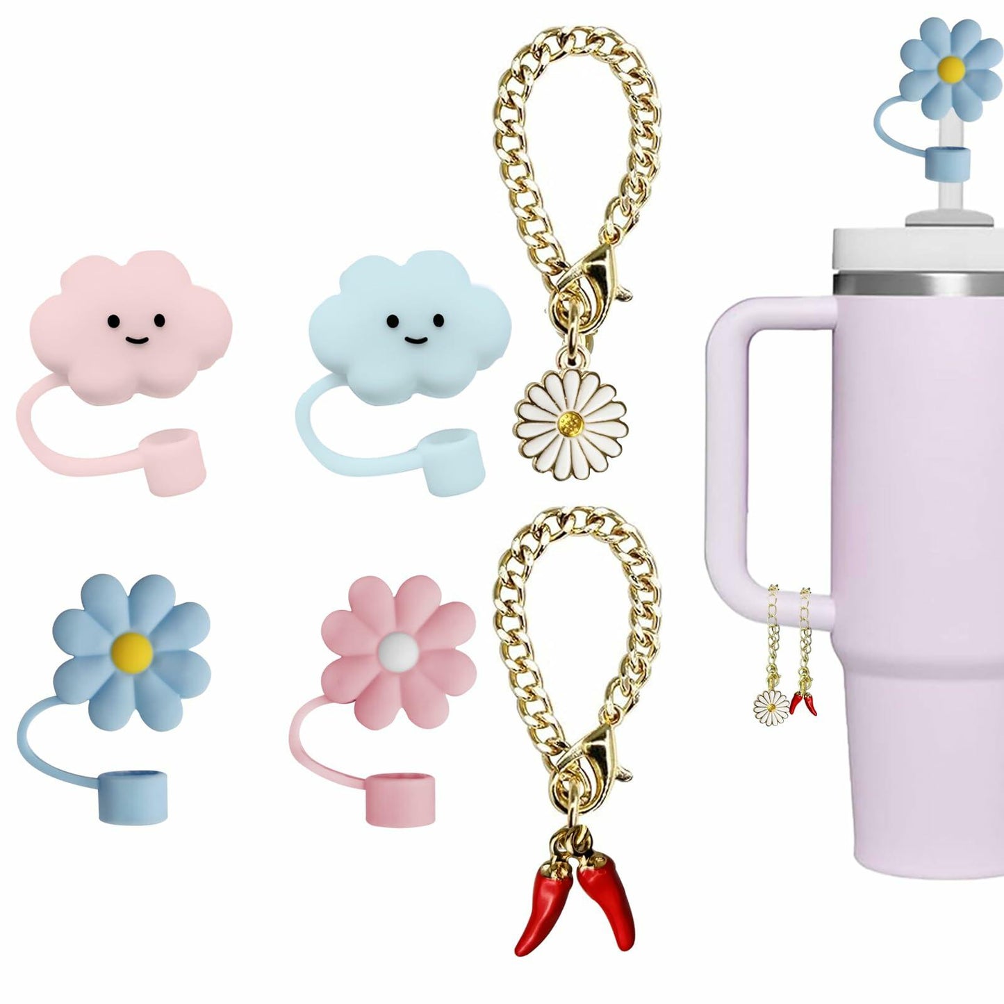 Stanley 4PCS Straw Cover Caps & 2PCS Charm Chains for 30oz/40oz Tumblers