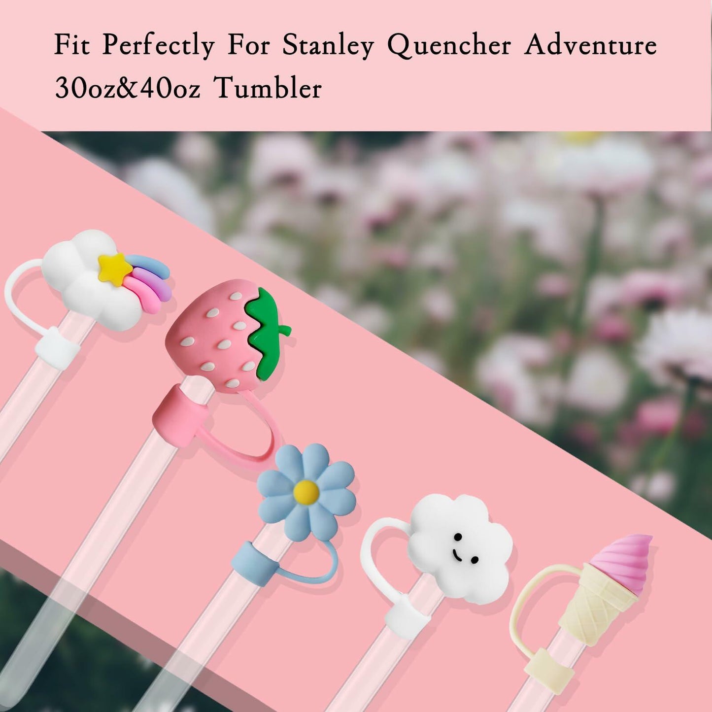 Stanley 4PCS Straw Cover Caps & 2PCS Charm Chains for 30oz/40oz Tumblers