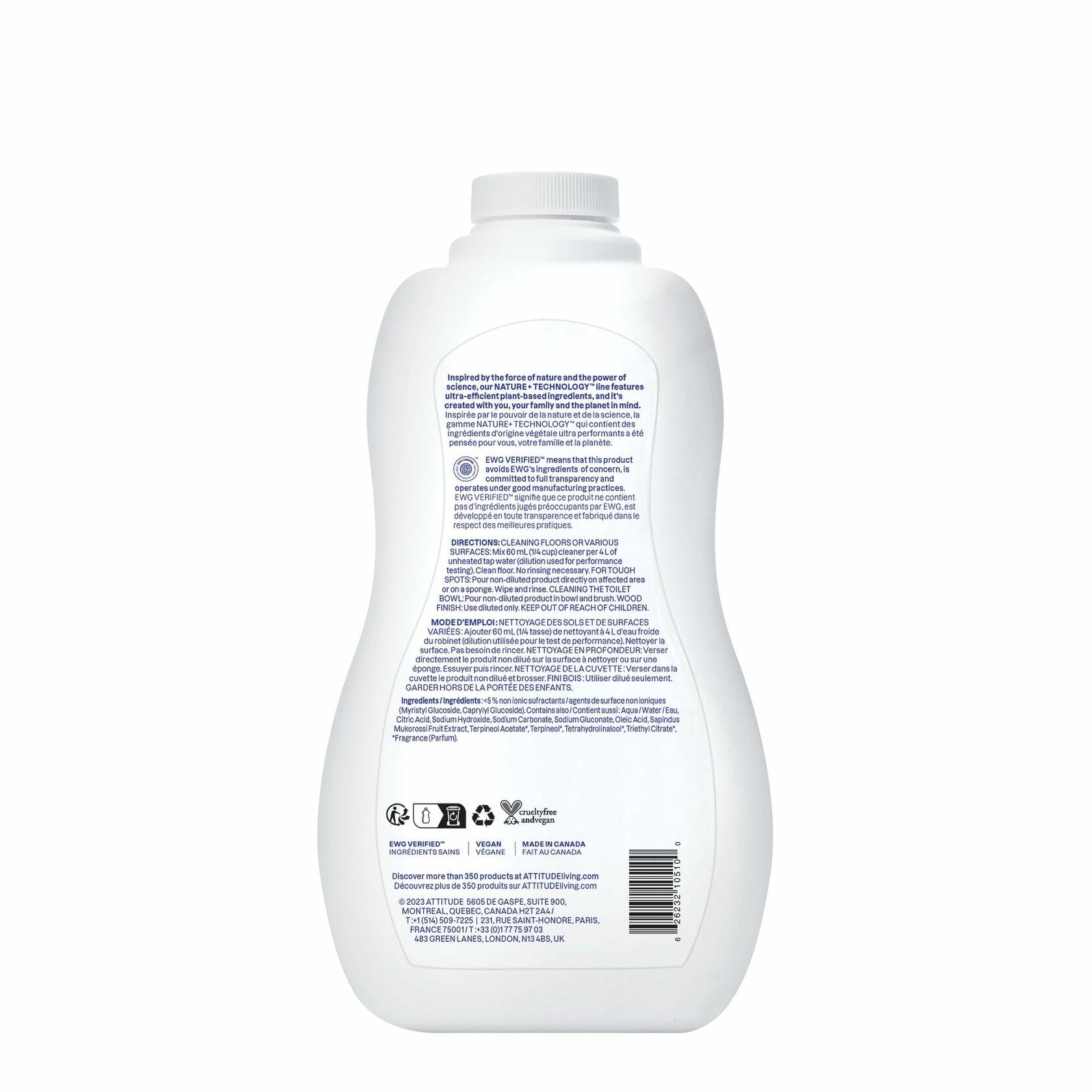 ATTITUDE Floor Cleaner Citrus Zest 35.2oz Vegan Plant-Based EWG Verified