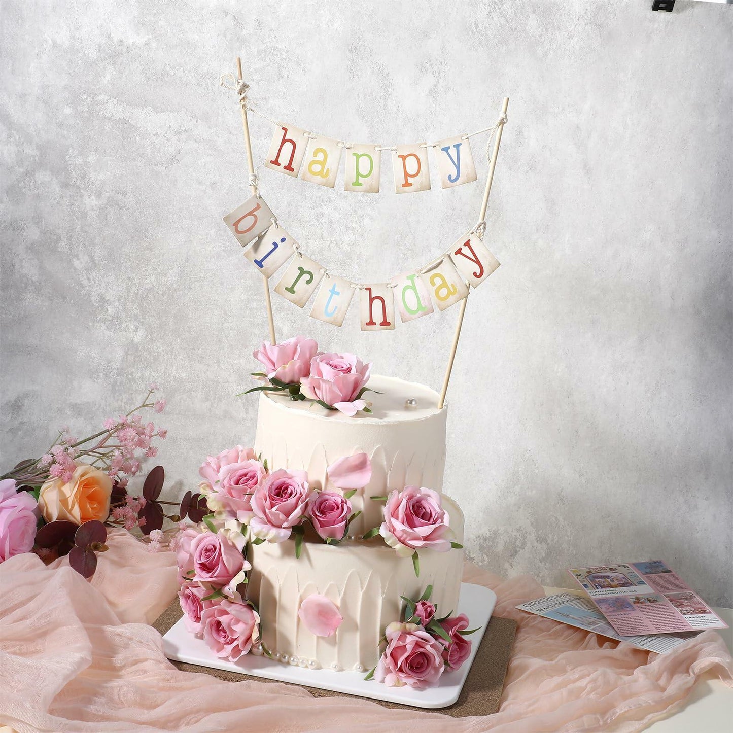 Cobee 2 Pcs Happy Birthday Banner Pull Flag Hanging Flags Party Decor Style B