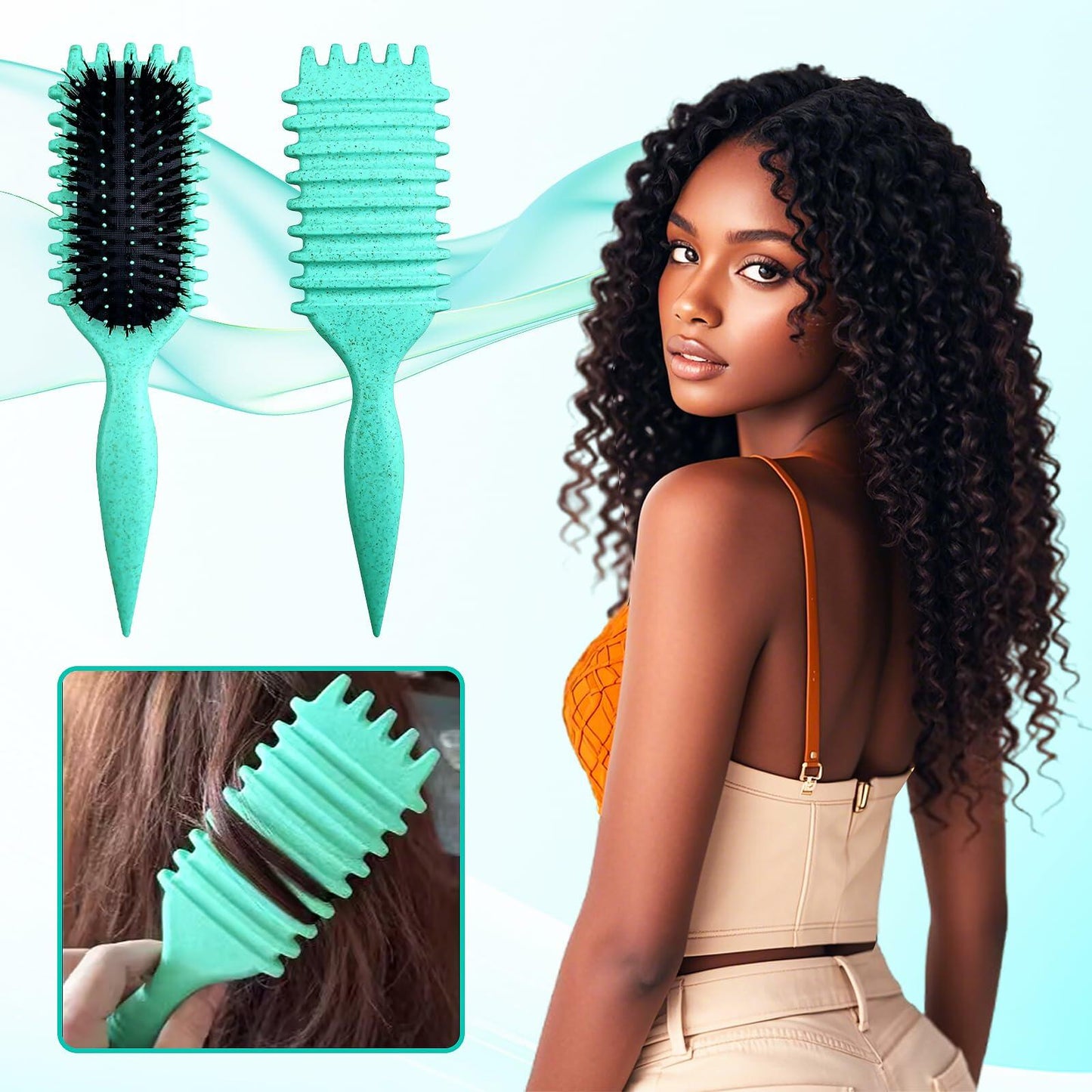 [Like New] Candy Brush Curly Hair Defining Boar Bristle Brush Green
