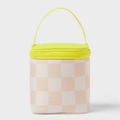 [Very Good] Sun Squad Soft Sided Personal Cooler 3.1qt Beige Checkered Yellow 4 Cans