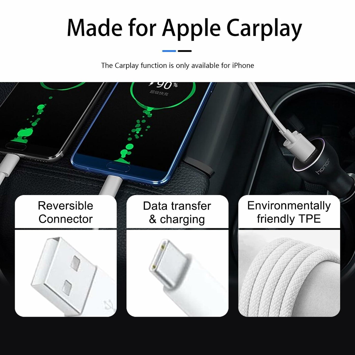 [Like New] Compatible Carplay USB-C Cable 60W Charger for Apple iPhone 15 Pro Max