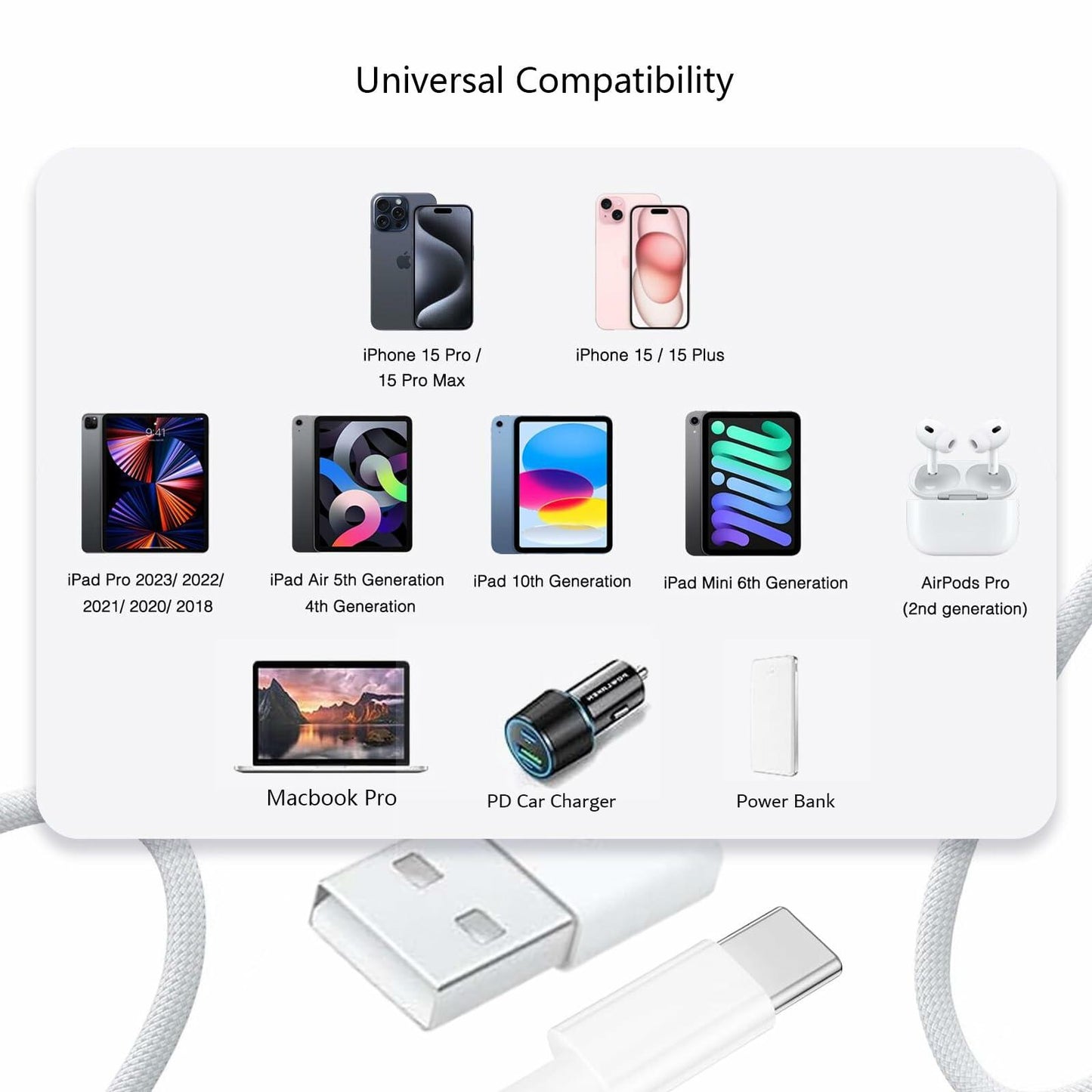 [Like New] Compatible Carplay USB-C Cable 60W Charger for Apple iPhone 15 Pro Max