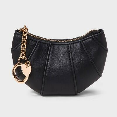 A New Day Croissant Clip On Pouch Coin Purse Black Solid Unstructured