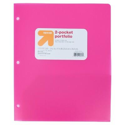 up&up 2 Pocket Plastic Folder Pink Durable Office School Supply