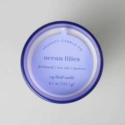 Foundry Candle Co. Ombre Frosted Glass Jar Candle Ocean Lillies 6.5oz