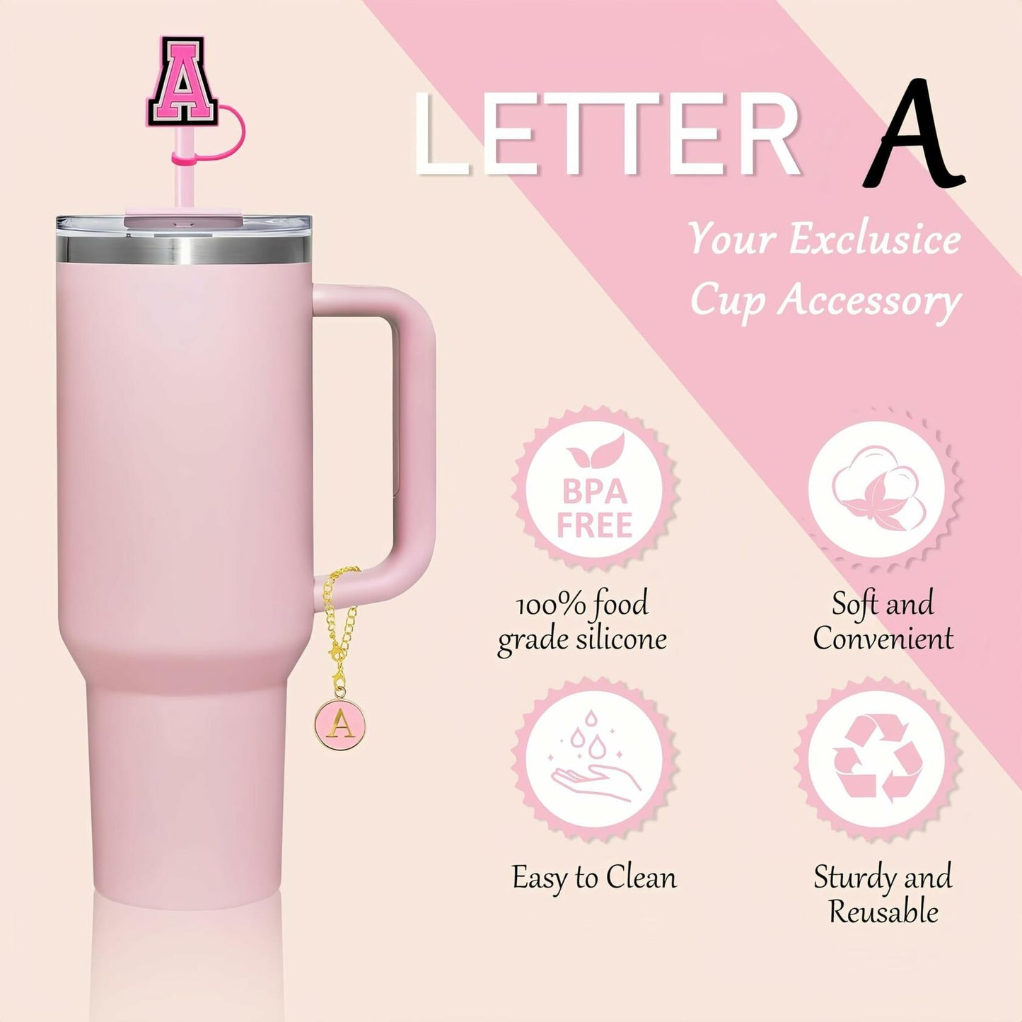 [Like New] IN Chenthy 3PCS 10mm Letter Straw Cover Cap Initial Charms for Stanley 30&40 Oz