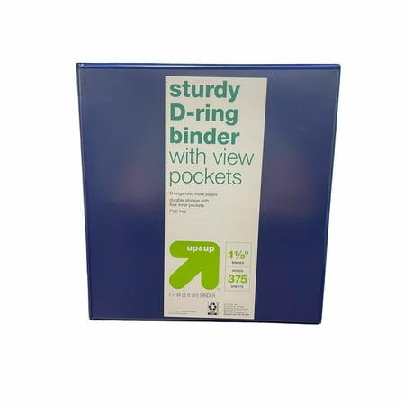 up & up 3-Ring Sturdy D-Ring Binder with View Pockets 1.5in Blue