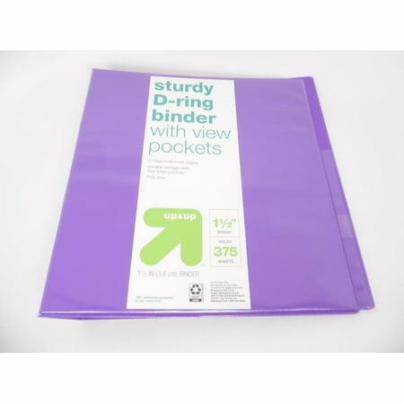 up&up 1.5" 3 Ring Binder D Rings 375 Sheet Capacity Purple Clear View