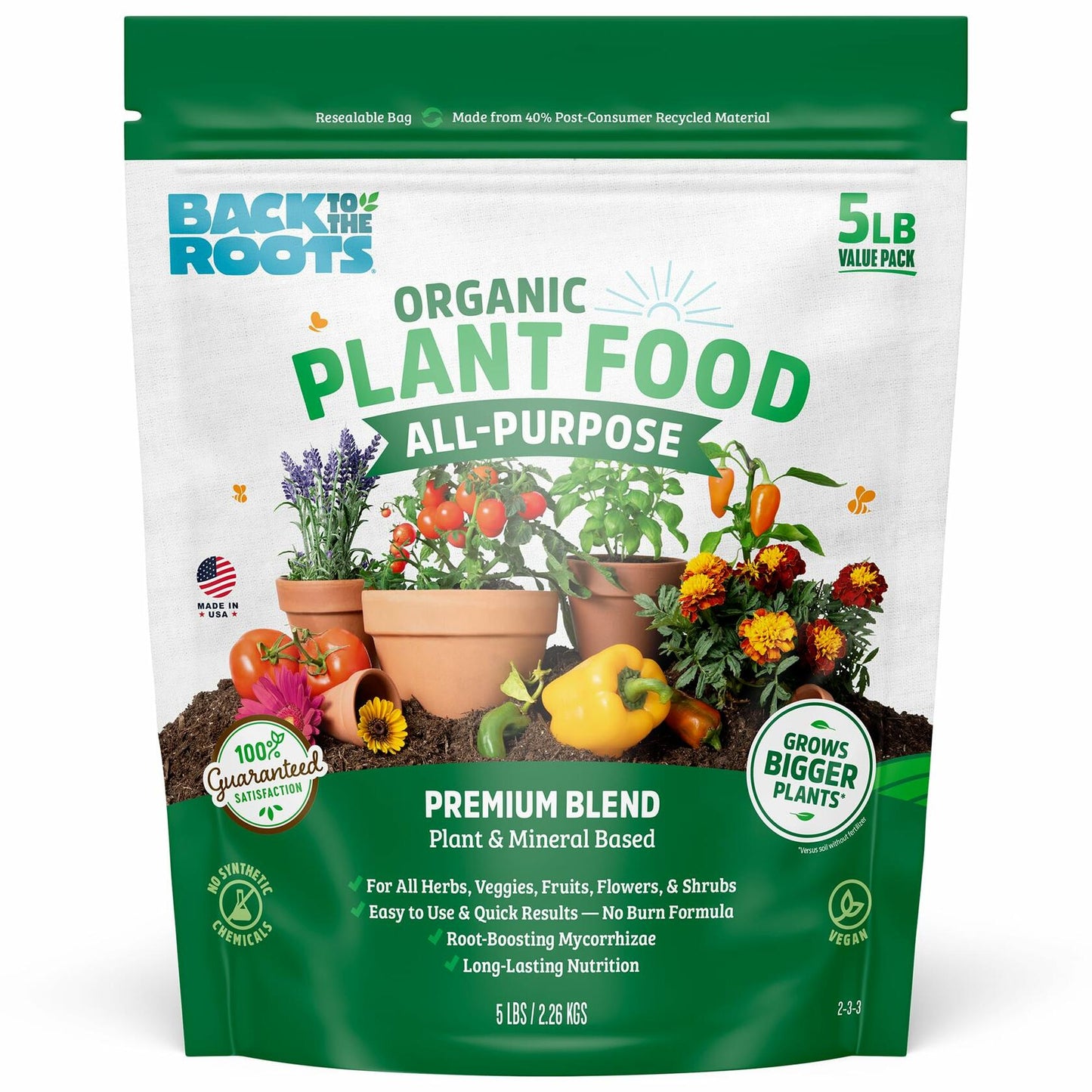 Back to the Roots Organic All-Purpose Plant Food 5 lb Value Size Vegan Blend