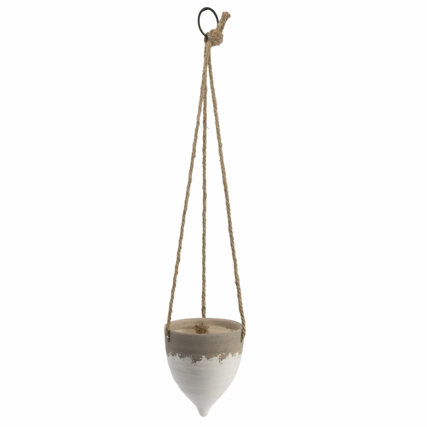 Creative Co-Op Medium White Stoneware Hanging Planter with Jute Rope