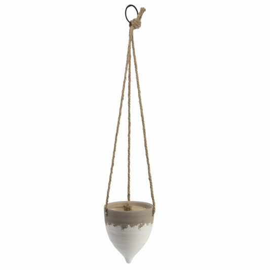 Creative Co-Op Medium White Stoneware Hanging Planter with Jute Rope