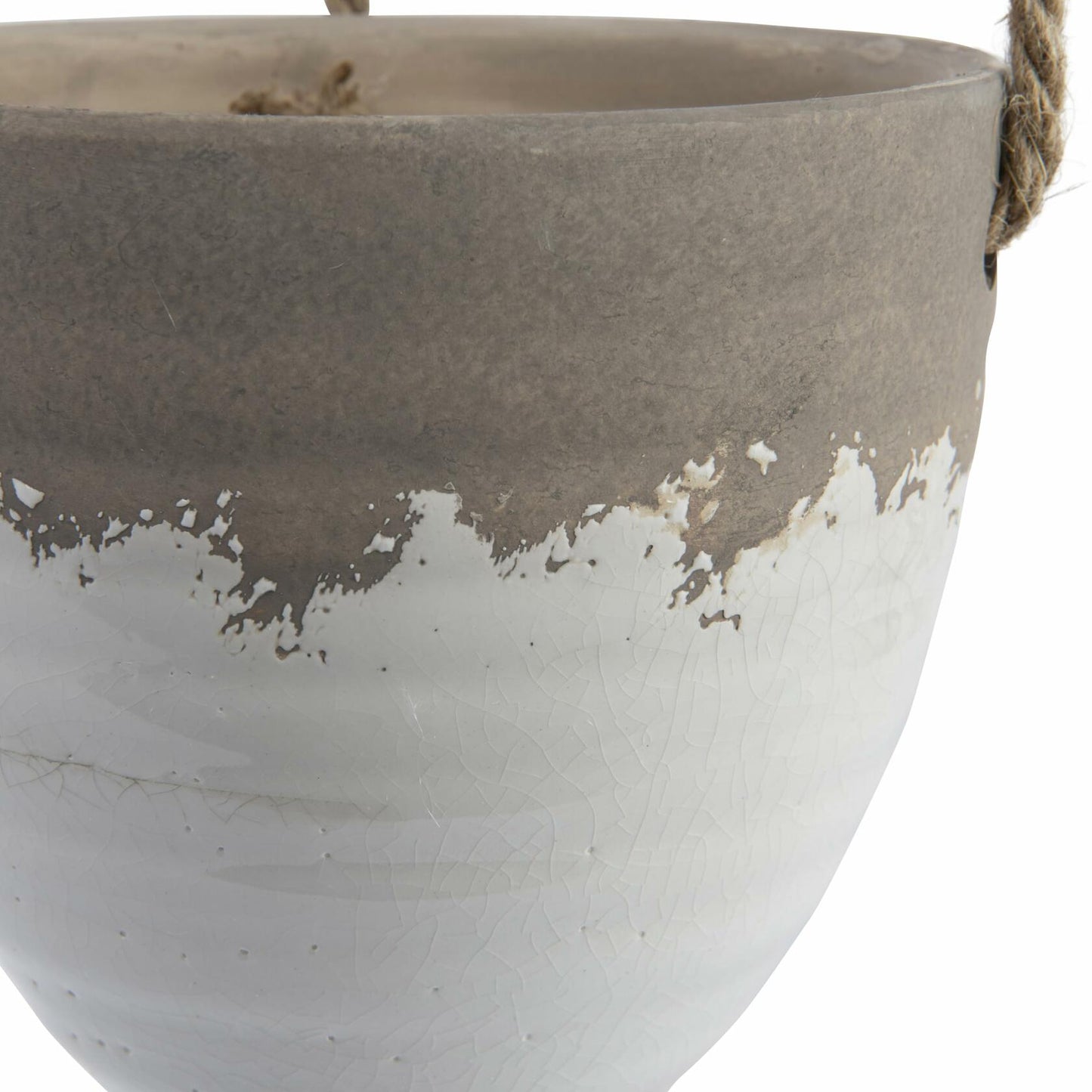 Creative Co-Op Medium White Stoneware Hanging Planter with Jute Rope