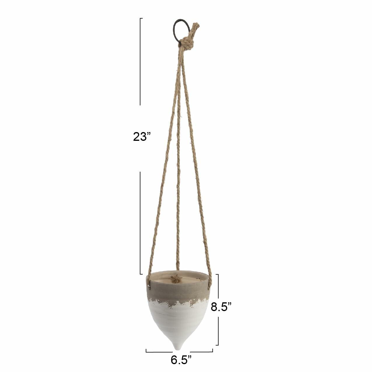 Creative Co-Op Medium White Stoneware Hanging Planter with Jute Rope