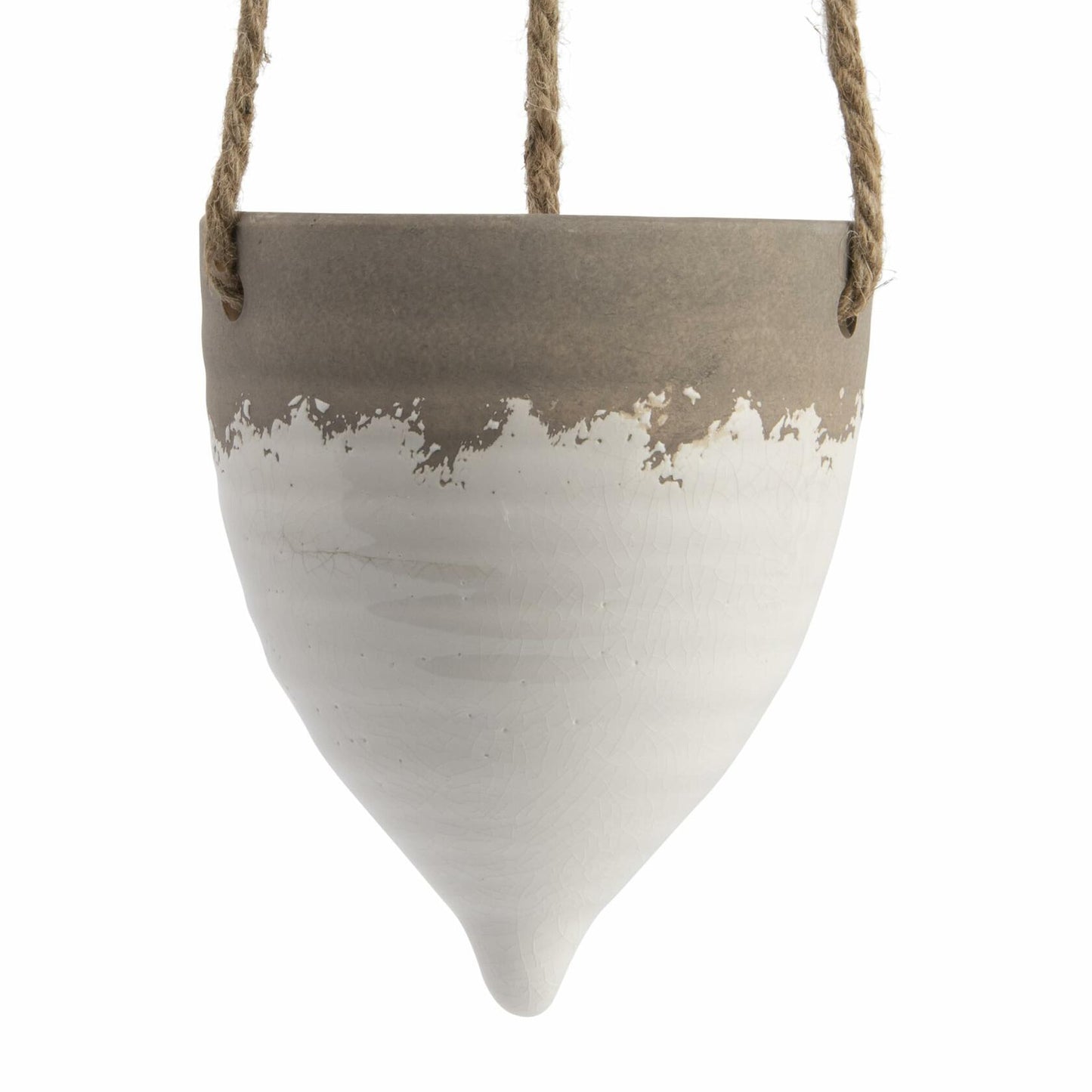 Creative Co-Op Medium White Stoneware Hanging Planter with Jute Rope