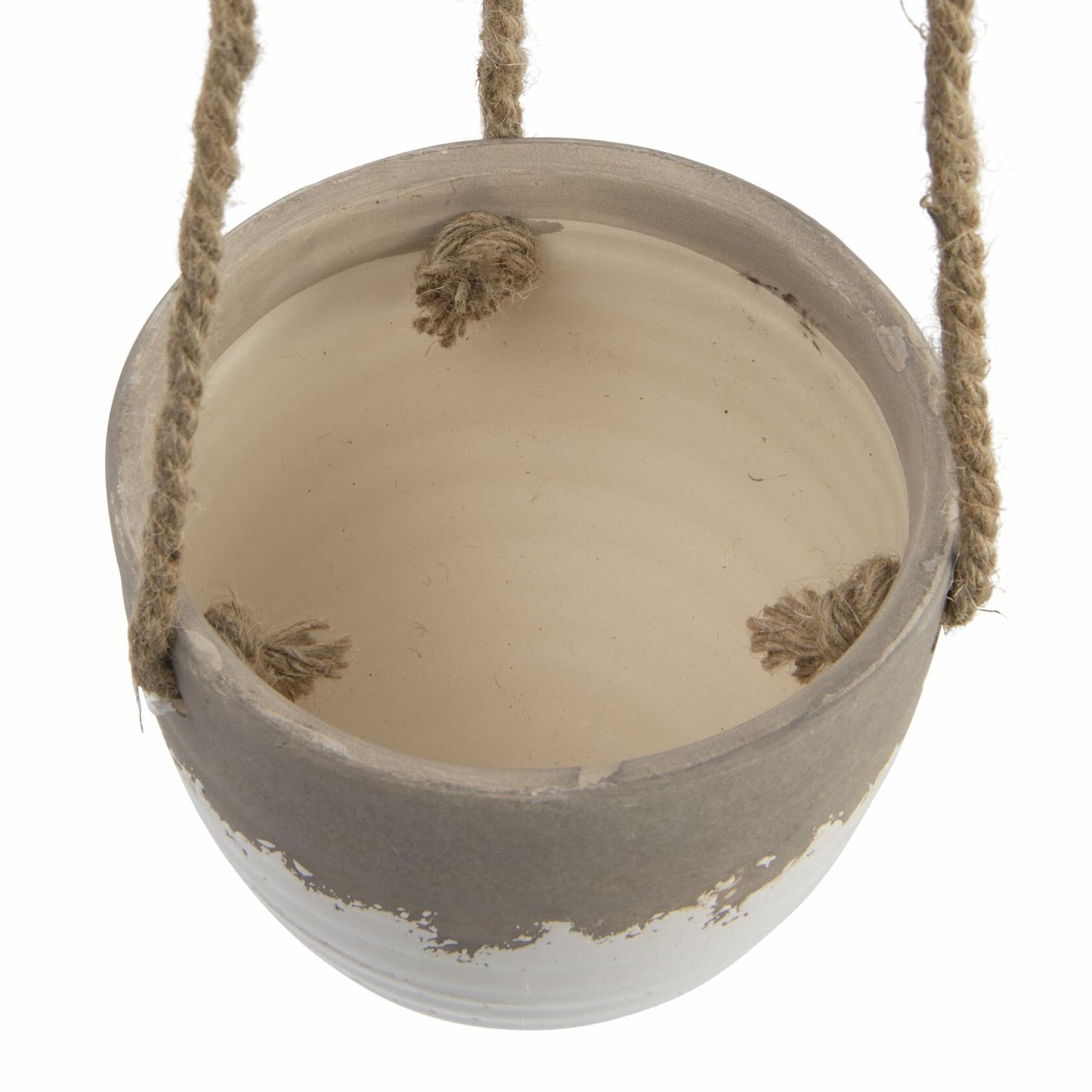 Creative Co-Op Medium White Stoneware Hanging Planter with Jute Rope