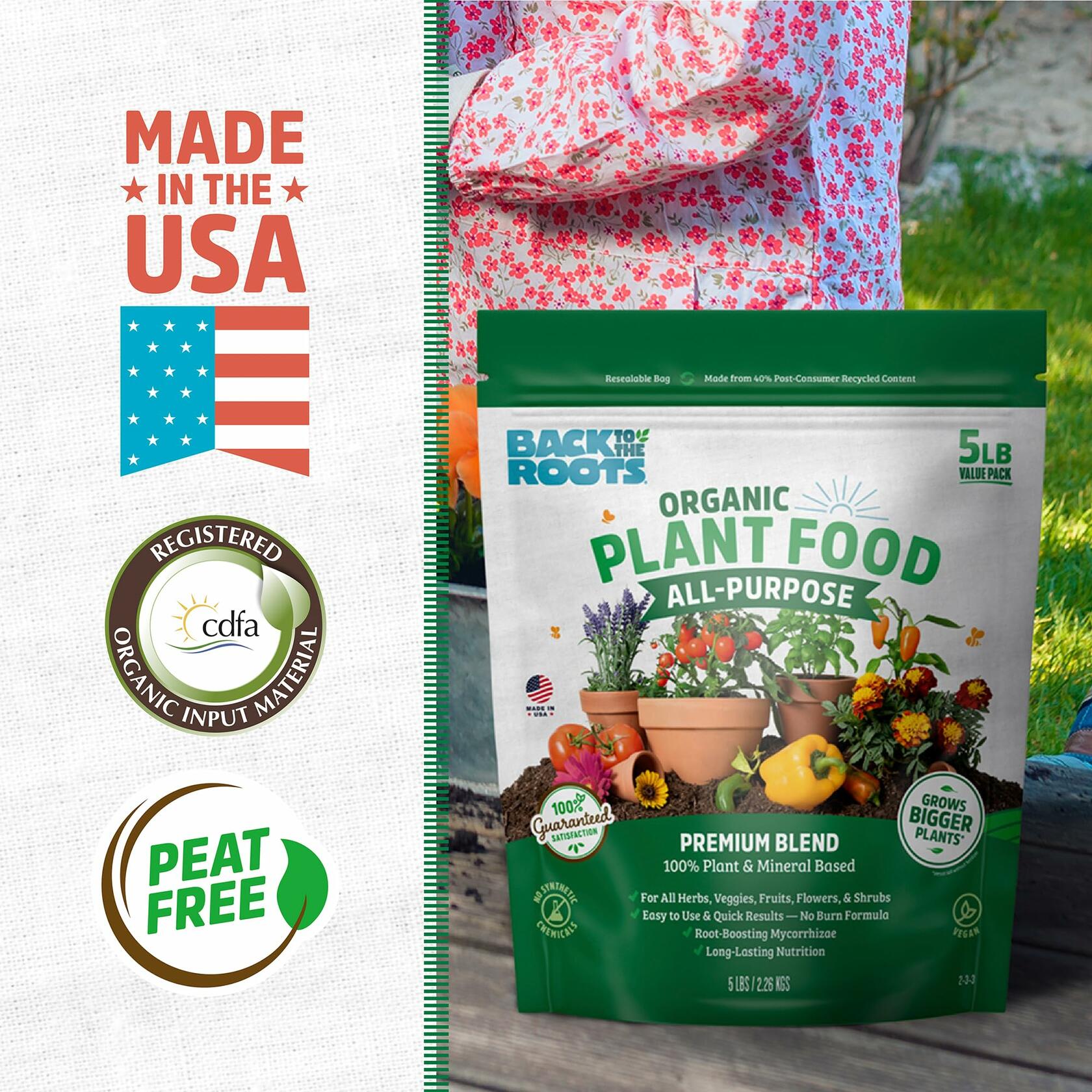 Back to the Roots Organic All-Purpose Plant Food 5 lb Value Size Vegan Blend