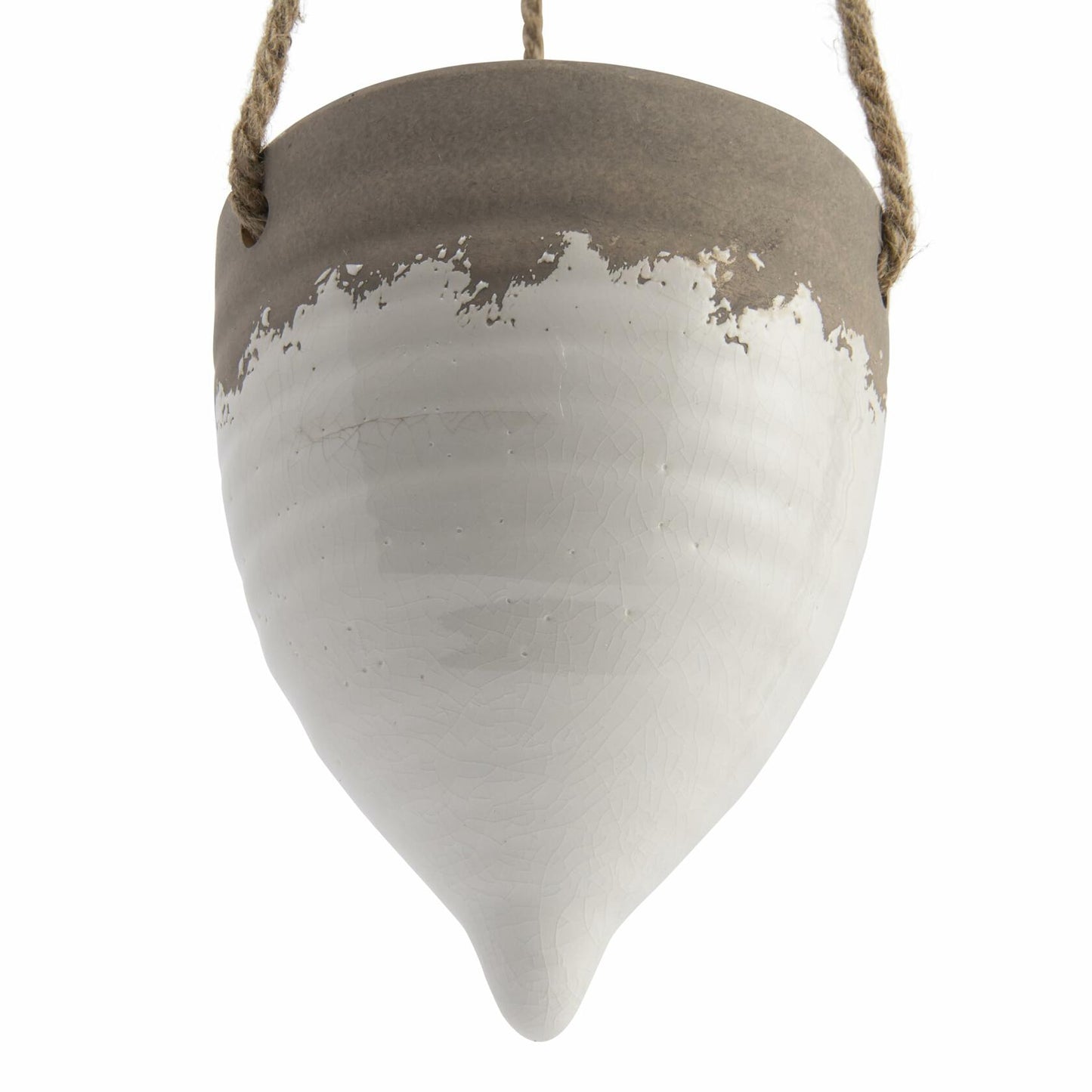 Creative Co-Op Medium White Stoneware Hanging Planter with Jute Rope