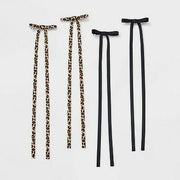 art class™ Girls 4pk Long Tail Leopard Satin Bow Claw Clips Black/Brown