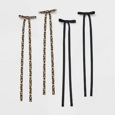 art class™ Girls 4pk Long Tail Leopard Satin Bow Claw Clips Black/Brown