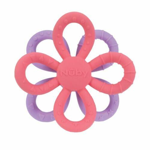 Nuby Fun Loops Flower-Shaped Teether Infant 3+ Months Pink Purple