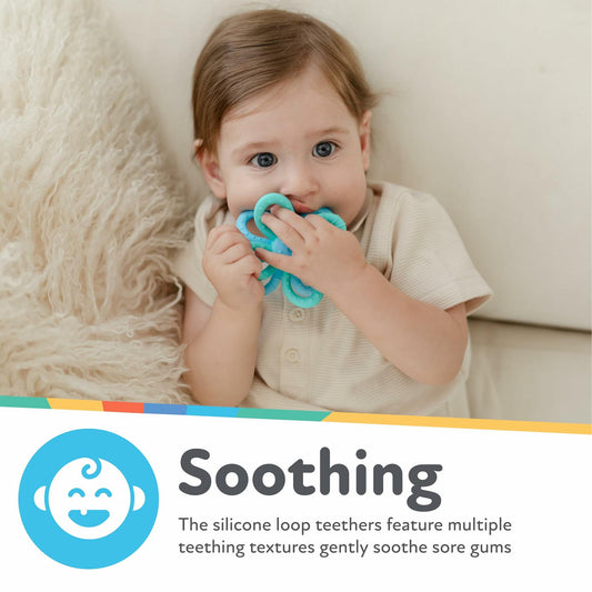 Nuby Fun Loops Flower-Shaped Teether Infant 3+ Months Pink Purple