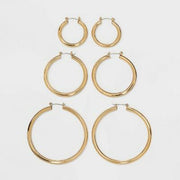 [Like New] Wild Fable Graduated Tube Hoop Earrings 3pc Gold 2.83" Length