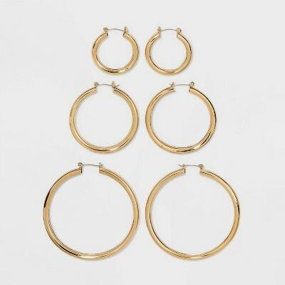 [Like New] Wild Fable Graduated Tube Hoop Earrings 3pc Gold 2.83" Length