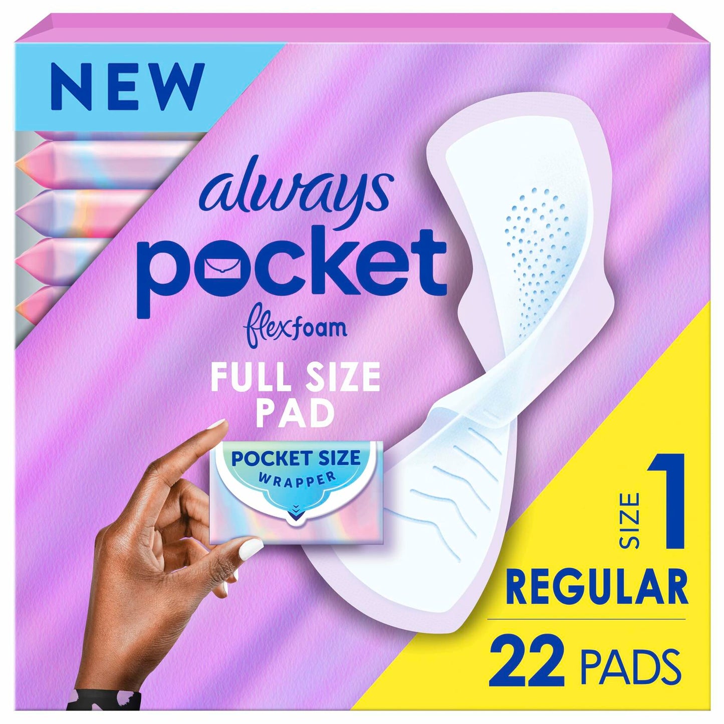 Always Pocket Flexfoam Pads with Wings 22 Count Size 1 Regular