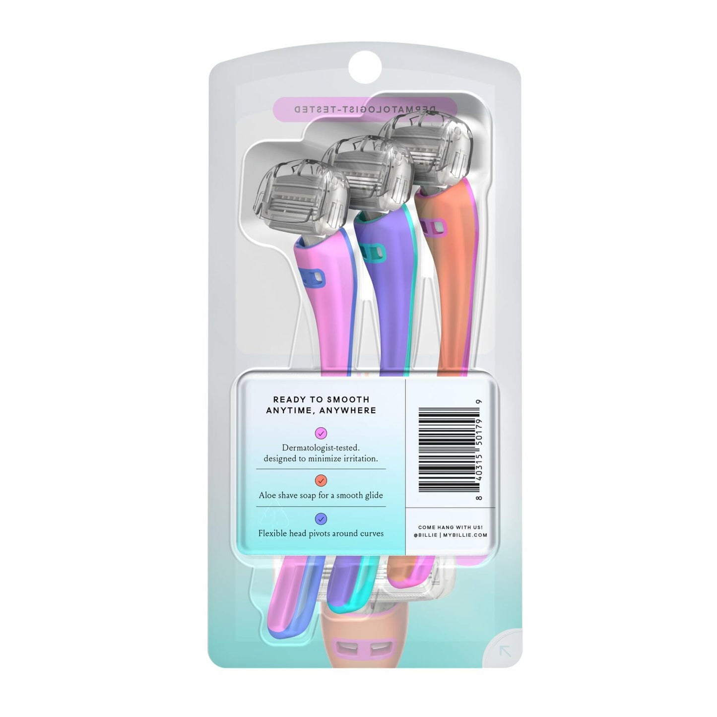 Billie Disposable Razors for Women The Malibu Set Multicolor Pack of 3
