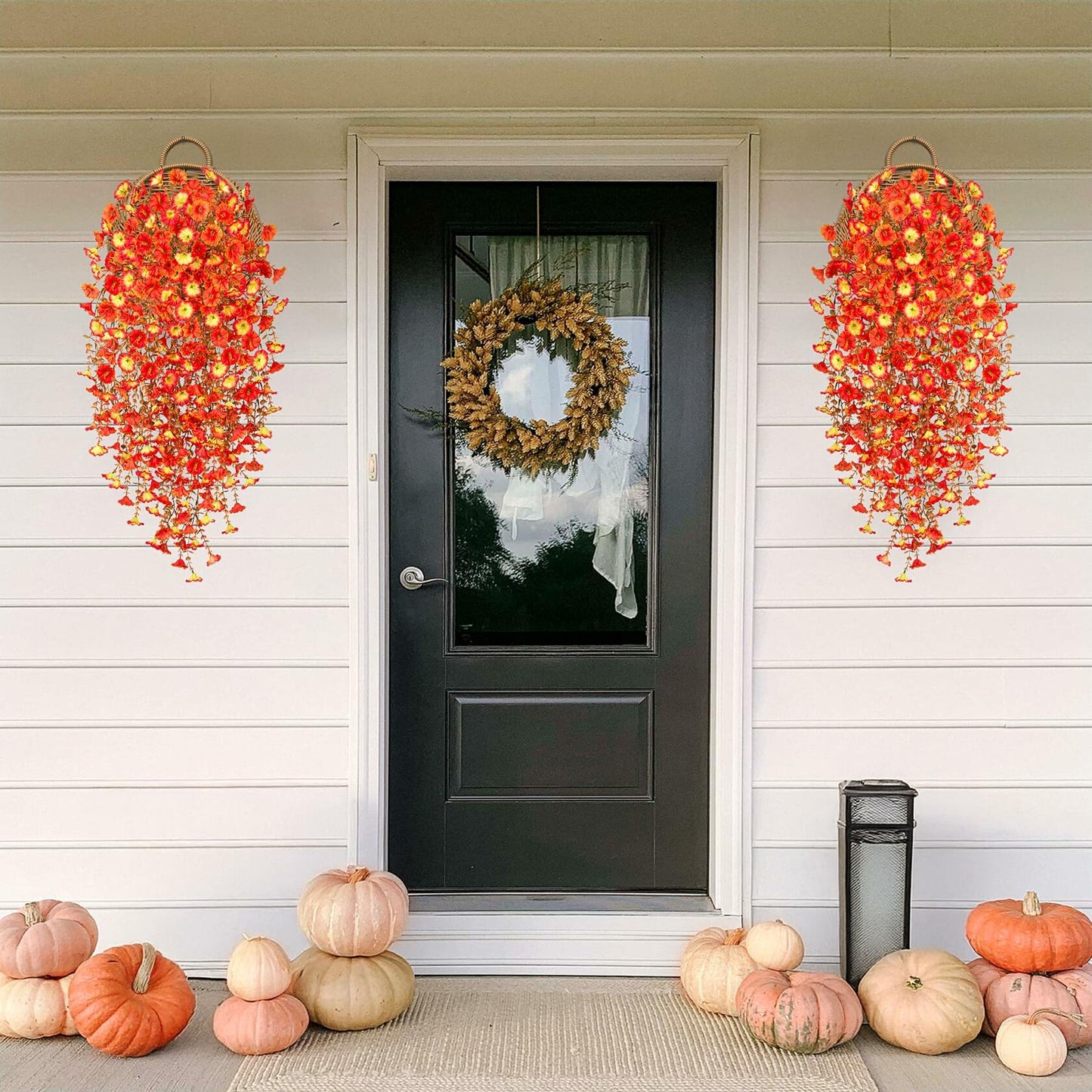 Hrobek Artificial Fall Hanging Flowers 2pcs Orange Sunset Silk Vine Decor