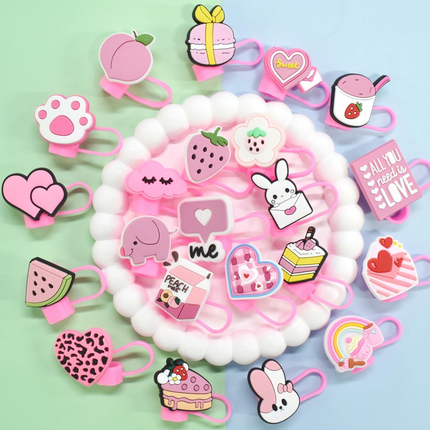 Ibuclein 30PCS Pink Girl Cover Cap for Stanley 40oz Cup Straw Toppers PVC