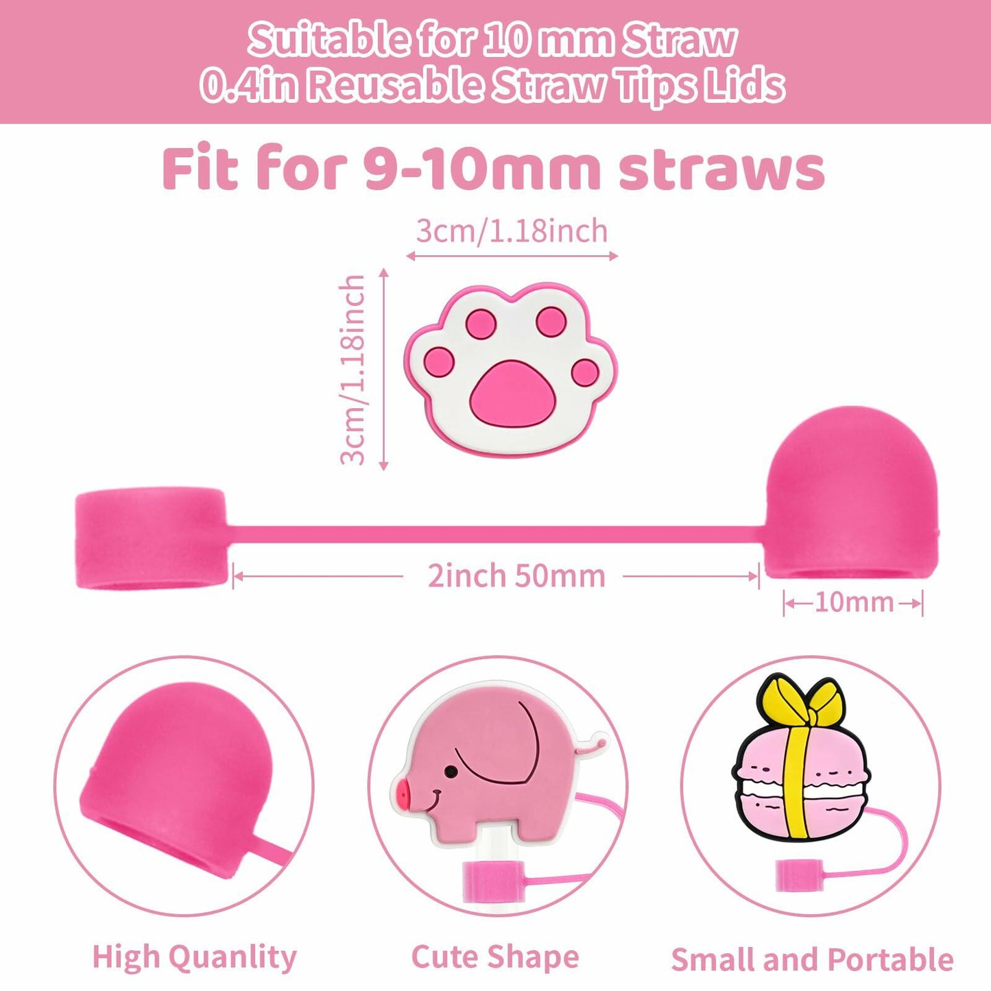 Ibuclein 30PCS Pink Girl Cover Cap for Stanley 40oz Cup Straw Toppers PVC